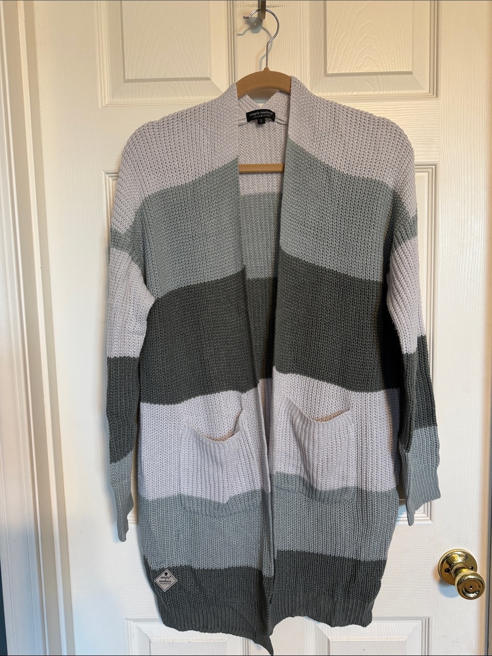 Simply Southern Striped Open Cardigan in Gray & Purple